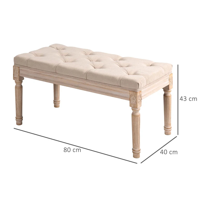 HOMCOM Vintage Design Vintage Bench, Button Tufting, Turned Legs, Shabby Chic, Cream