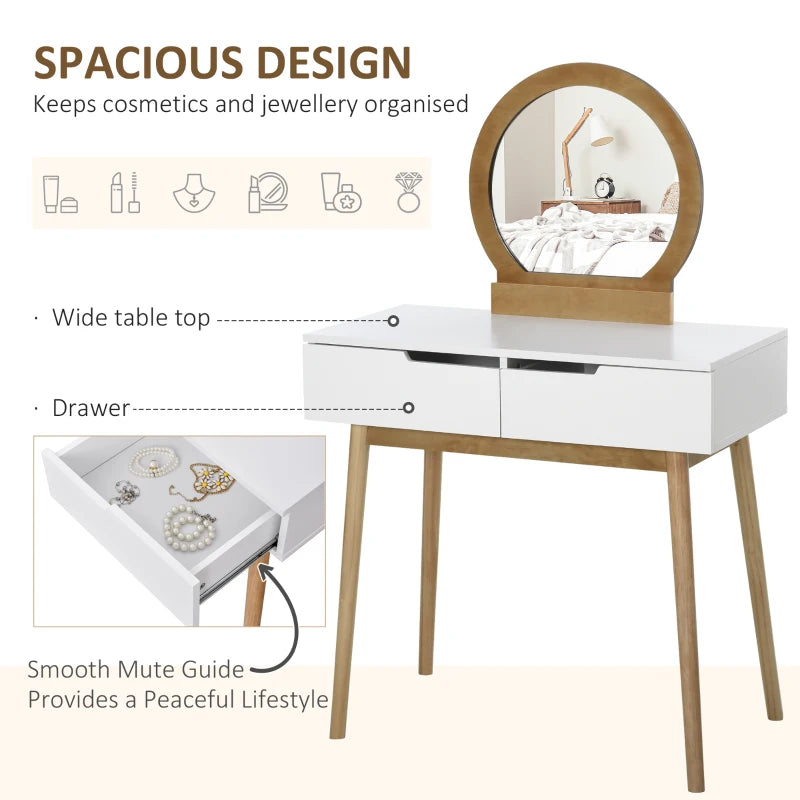 HOMCOM Pine Wood Dressing Table w/ Stool White/Oak