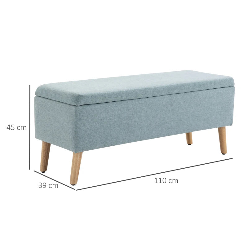 HOMCOM Bench Upholstered Bench with Storage Chest Bench Scandinavia Hallway Bedroom Living Room Linen-like Polyester Rubber Wood Light Green 110 x 39 x 45 cm