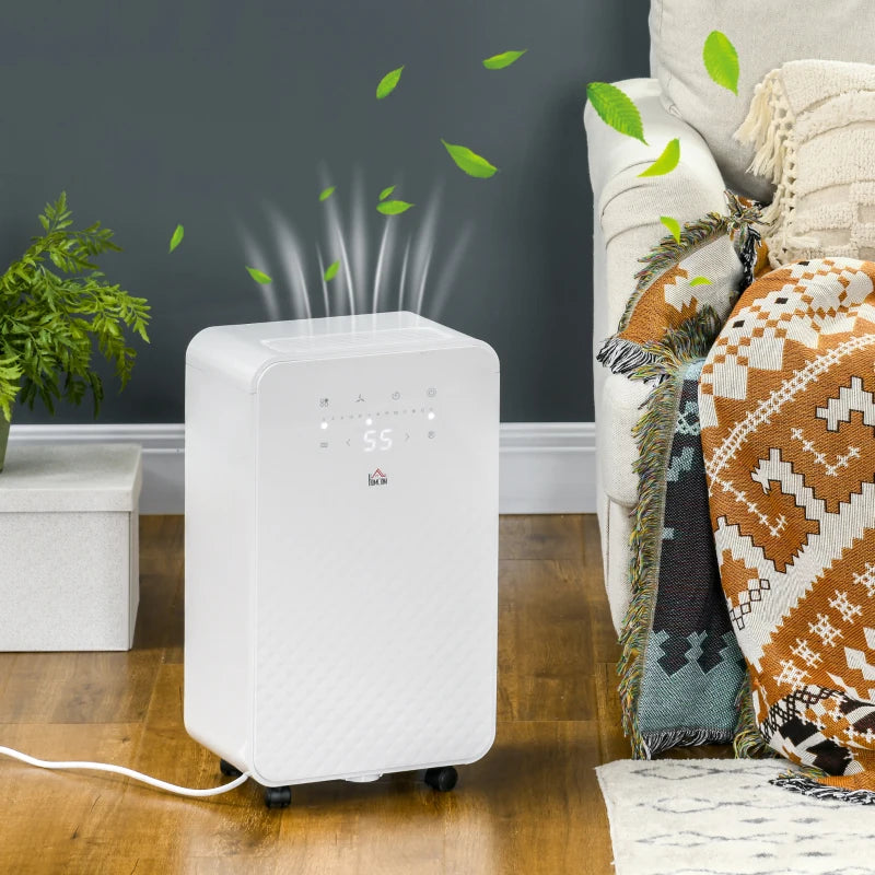 HOMCOM 2000mL Portable Dehumidifier with Air Purifier, 24H Timer, 5 Modes, 12L/Day, for Home Laundry, White