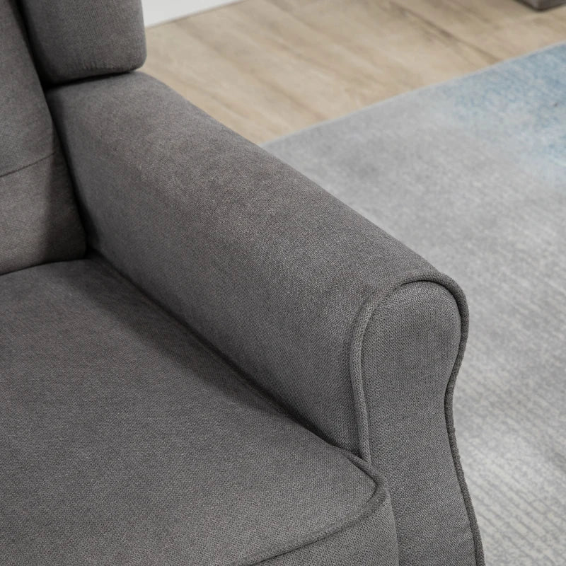 HOMCOM Vintage Design Ear Chair, Reading Armchair, Accent Chair, Wooden Material, Buttoned, Grey + Black