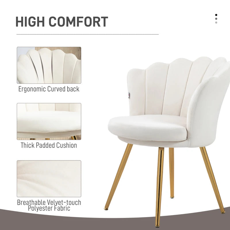 HOMCOM Shell chair vanity chair velvet salon chair with golden metal legs cream