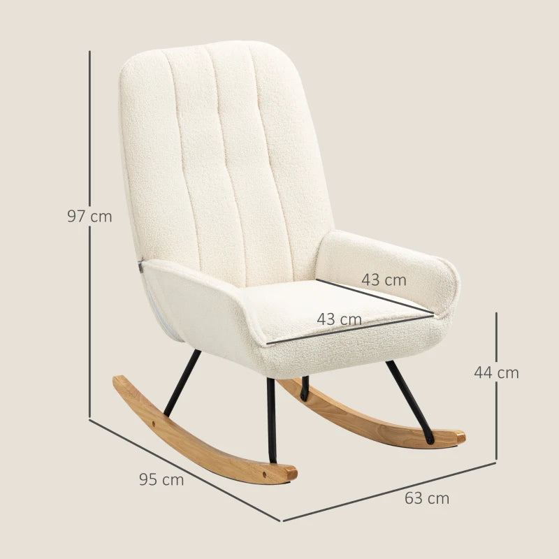 HOMCOM Rocking Chair with Sherpa Fleece 63 cm x 95cm x 97 cm Natural + Cream