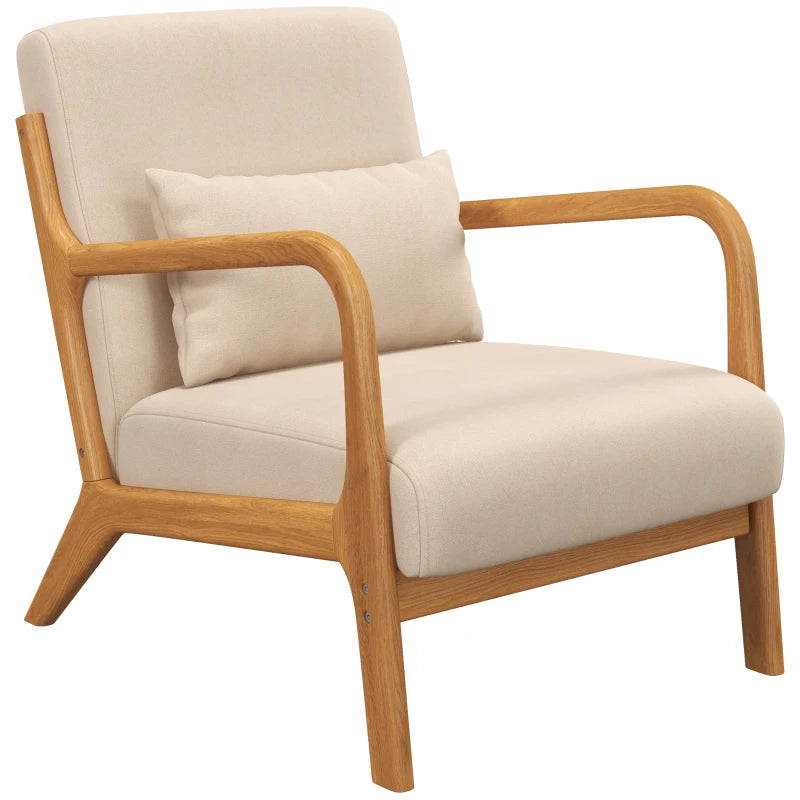 HOMCOM Lounge Chair - 3 cushions included - deep seat - armrests - rubberwood frame - beige velvet look
