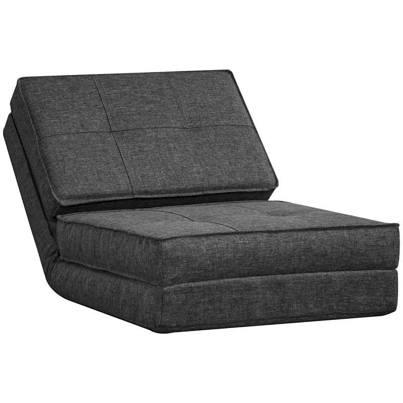 HOMCOM Armchair - Folding Spare Mattress - Convertible Chair - Adjustable Backrest 5 Positions - Gray Linen-Look Polyester Fabric