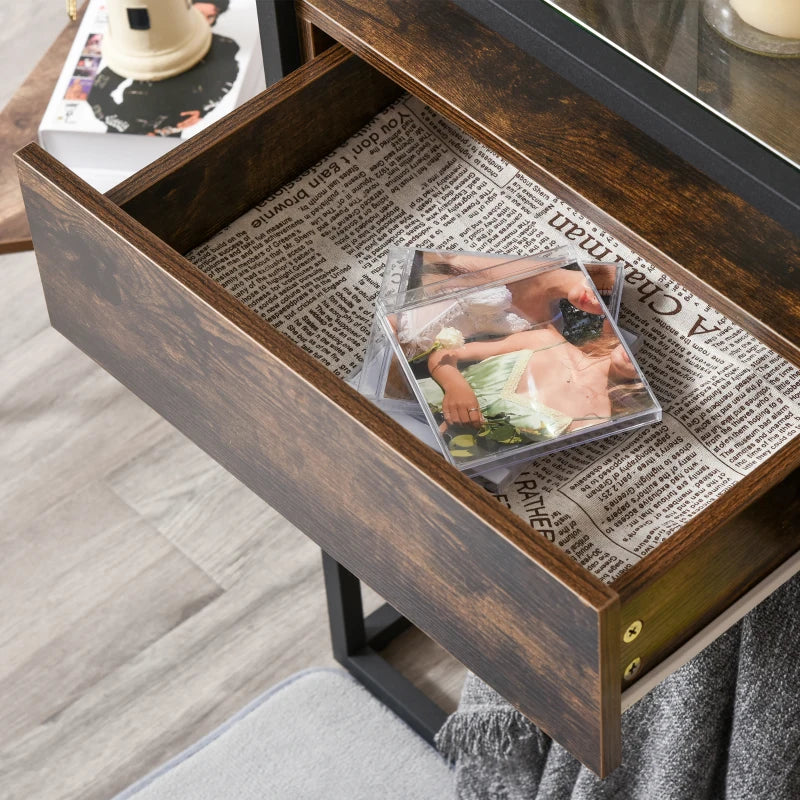 HOMCOM Entryway Console Table Desk with Drawers, Toughened Glass Shelf, 3D Wood Grain