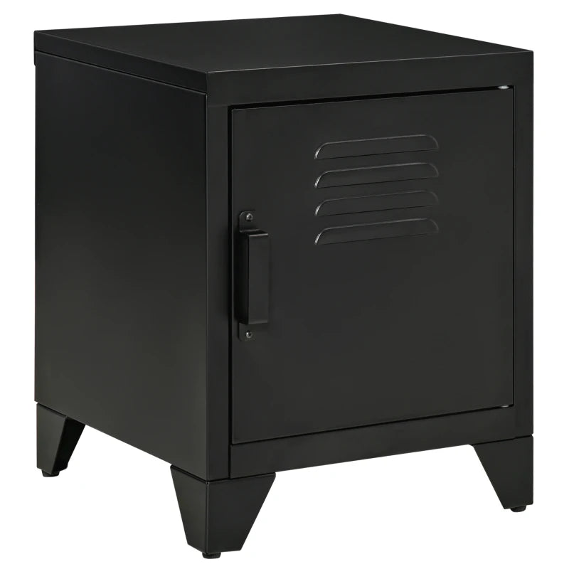 HOMCOM Nightstand, Side Table with Adjustable Shelf, Door, Bedside Table for Bedroom, Living Room, Metal, Black, 50 x 40 x 47.5 cm