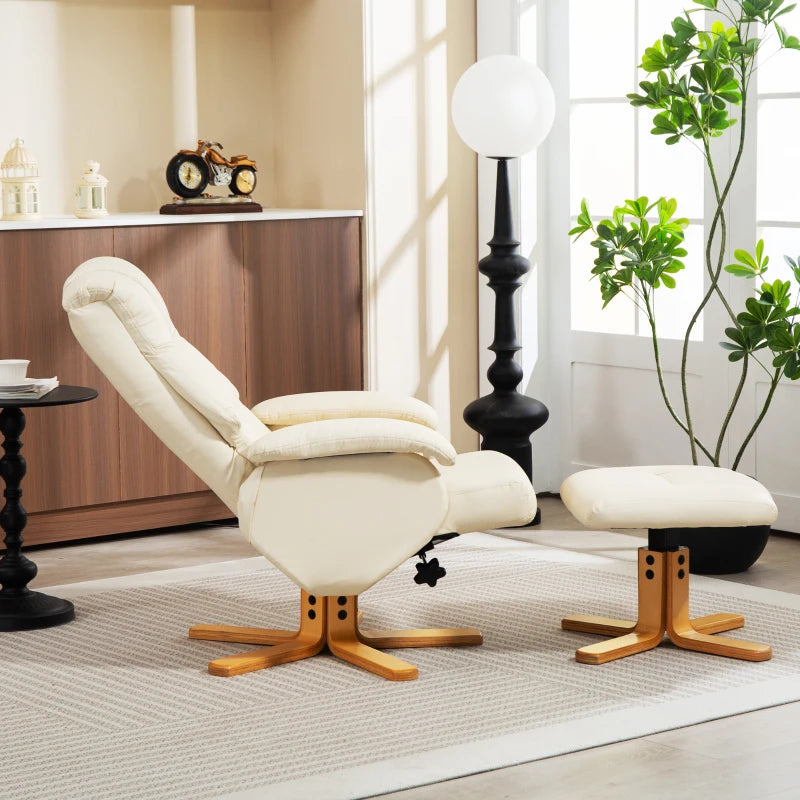 HOMCOM Relax Chair with Footrest Reclining Chair 360° Swivel Reclining Backrest Load 120 Kg Cream