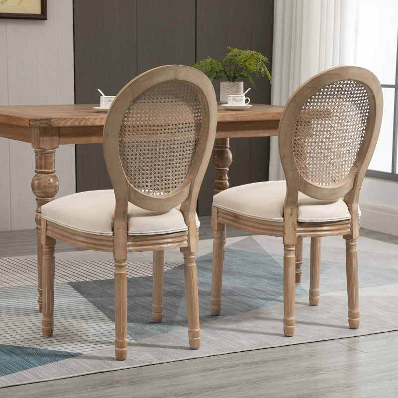 HOMCOM Set of 2 Dining Chairs, Viennese Cane, Solid Wood, 49 cm x 56 cm x 96 cm, Cream White + Natural