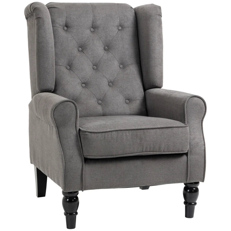 HOMCOM Vintage Design Ear Chair, Reading Armchair, Accent Chair, Wooden Material, Buttoned, Grey + Black