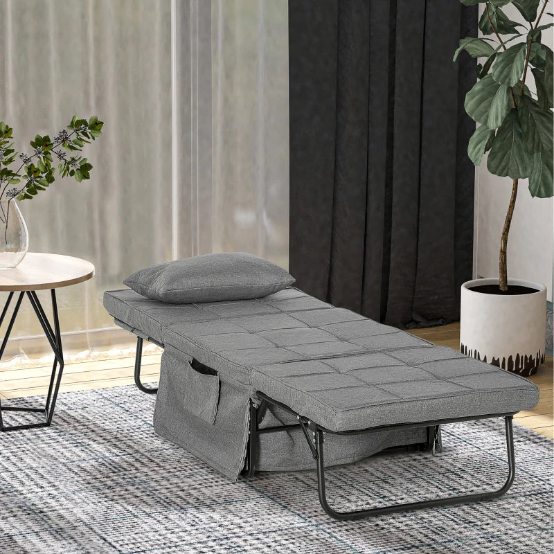 HOMCOM 4-in-1 Folding Bed, Guest Bed, Height Adjustable, Mattress, Side Pockets, Metal Frame, Gray, 188 x 75 x 38 cm