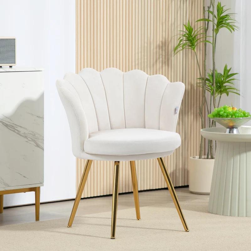HOMCOM Shell chair vanity chair velvet salon chair with golden metal legs cream