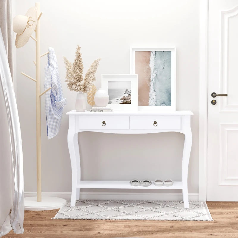 HOMCOM Console Table Modern Sofa Side Desk with Storage Shelves Drawers for Living Room Entryway Bedroom Ivory White