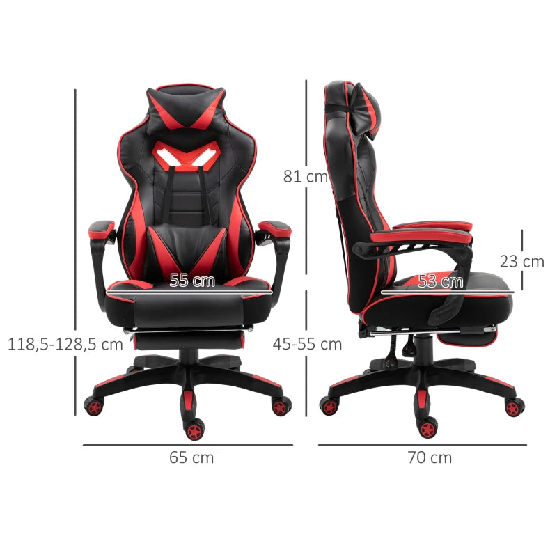 Vinsetto Swivel Gaming Chair with Footrest, PU Leather Computer Office Chair with Lumbar Support and Headrest, Black and Red