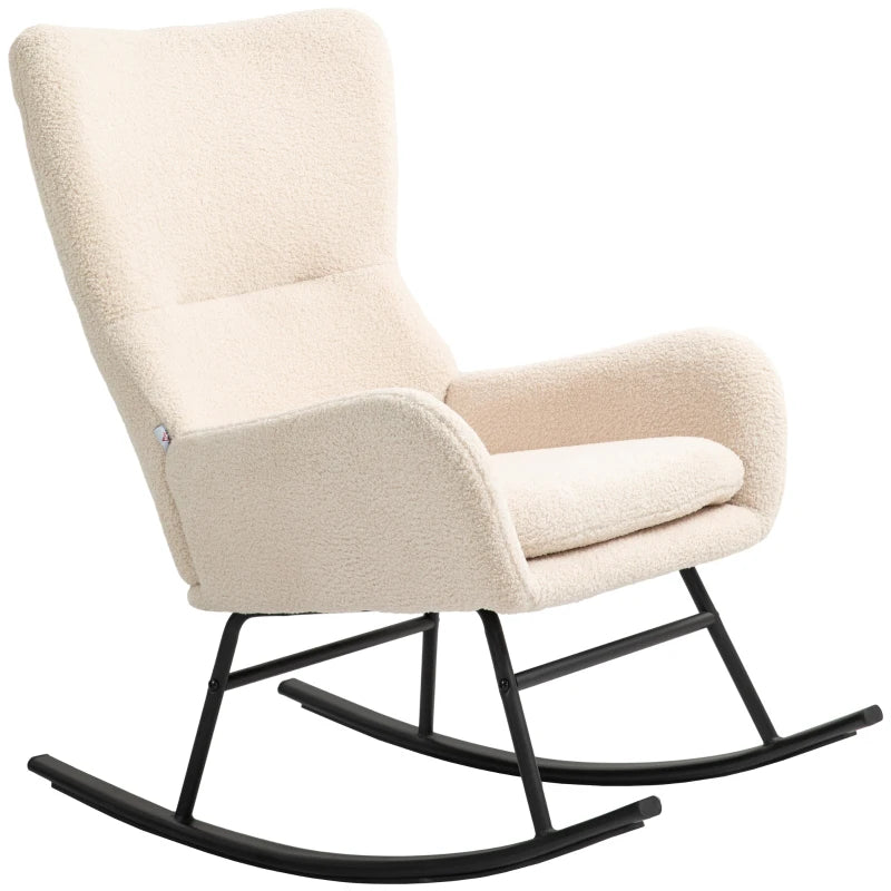 HOMCOM Rocking Chair, Rocking Chair with 10 cm Thick Seat, Curved Steel Legs, Beige and Black