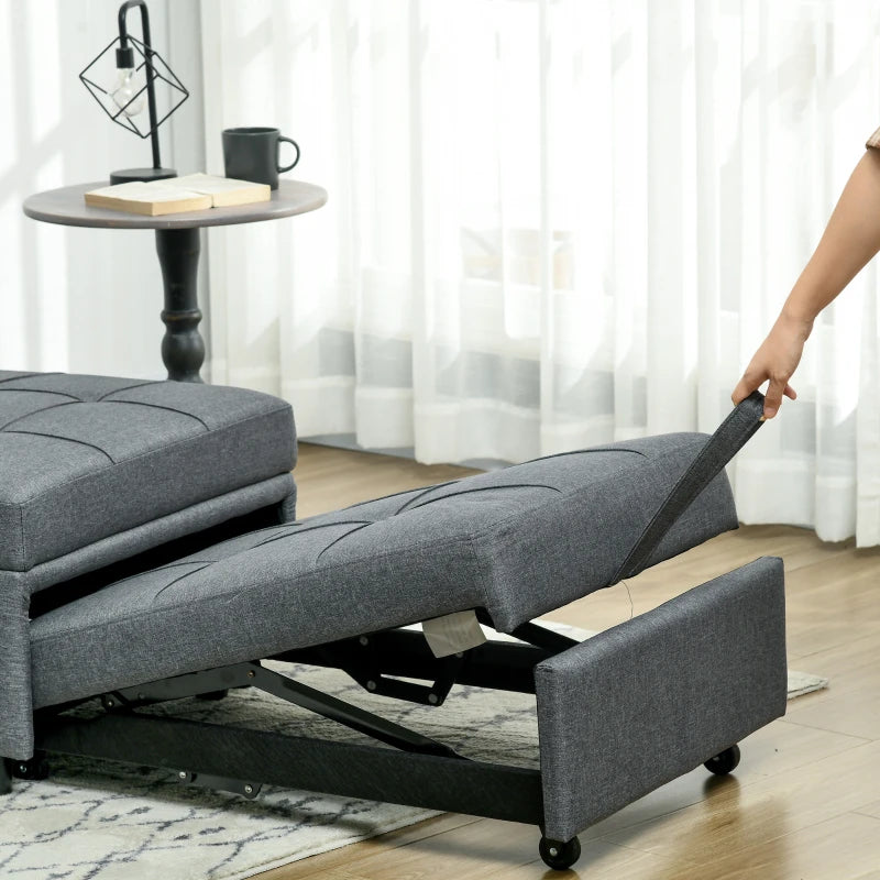HOMCOM Reclining Chair Sleeper Chair 3-in-1 Chair, Linen Look, including Pillow, 65.5 cm x 104 cm x 81 cm, Dark Gray