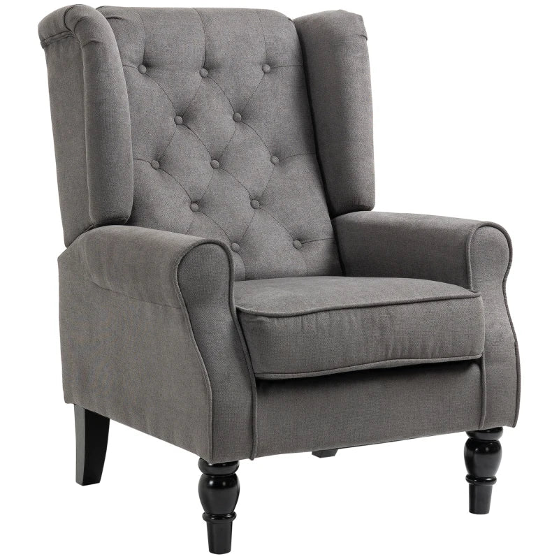 HOMCOM Vintage Design Ear Chair, Reading Armchair, Accent Chair, Wooden Material, Buttoned, Grey + Black