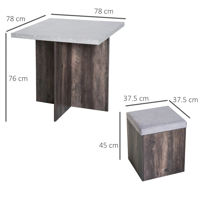HOMCOM 5 piece Dining Set, Dining Table and 4 Storage Ottoman Stools with Cushions, Space Saving Design, Grey