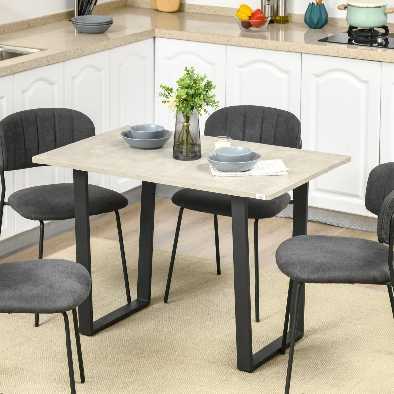 HOMCOM Contemporary Dining Table for 4 People, Marble Effect Rectangle Kitchen Table Breakfast Desk with Metal Sled Legs, Light Grey