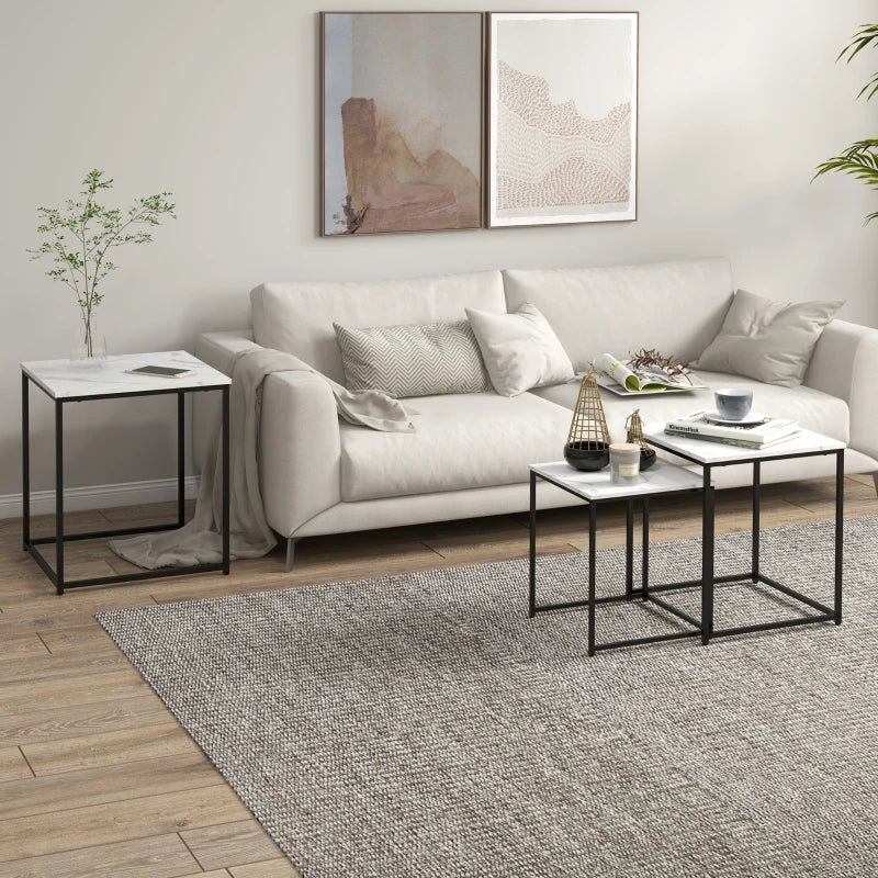 HOMCOM Three Nest of Tables, Marble Effect Finish