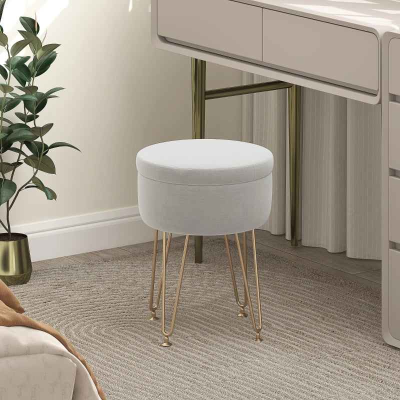 HOMCOM 5L Velvet-Feel Storage Ottoman - Cream White