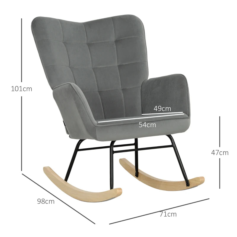 HOMCOM Vintage Rocking Chair, Curved Rockers, Thick Padding, Beechwood & Steel, Dark Gray
