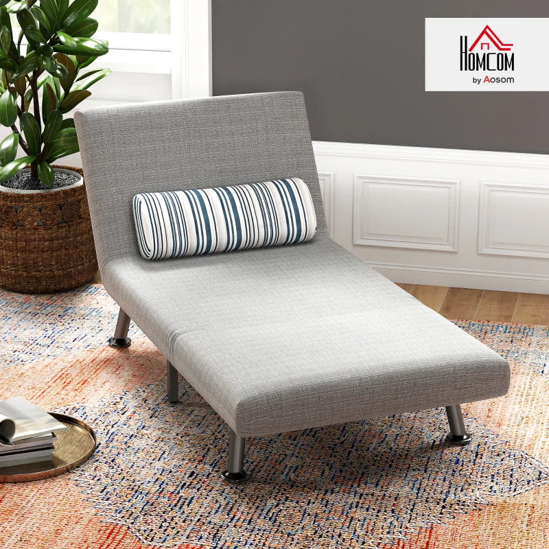HOMCOM Single Sofa Bed, 1 Person Sleeper Foldable Lounge with Pillow, Grey