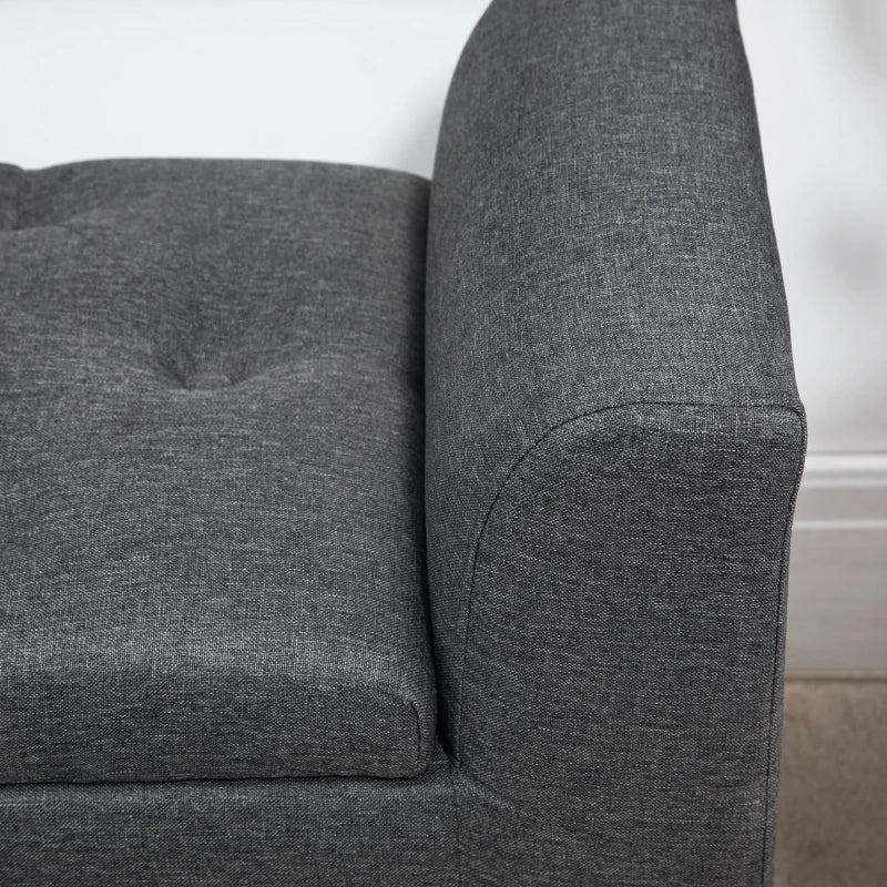 HOMCOM Storage Bench Upholstered Ottoman Storage Chest Supports up to 130 kg Linen-Touch Rubberwood Dark Gray 116 x 44 x 58 cm