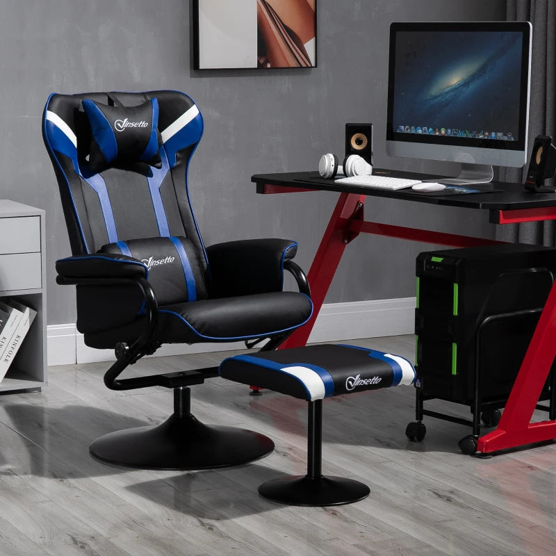 Vinsetto Gaming Recliner Ergonomic Chair w/ footstool - black/blue
