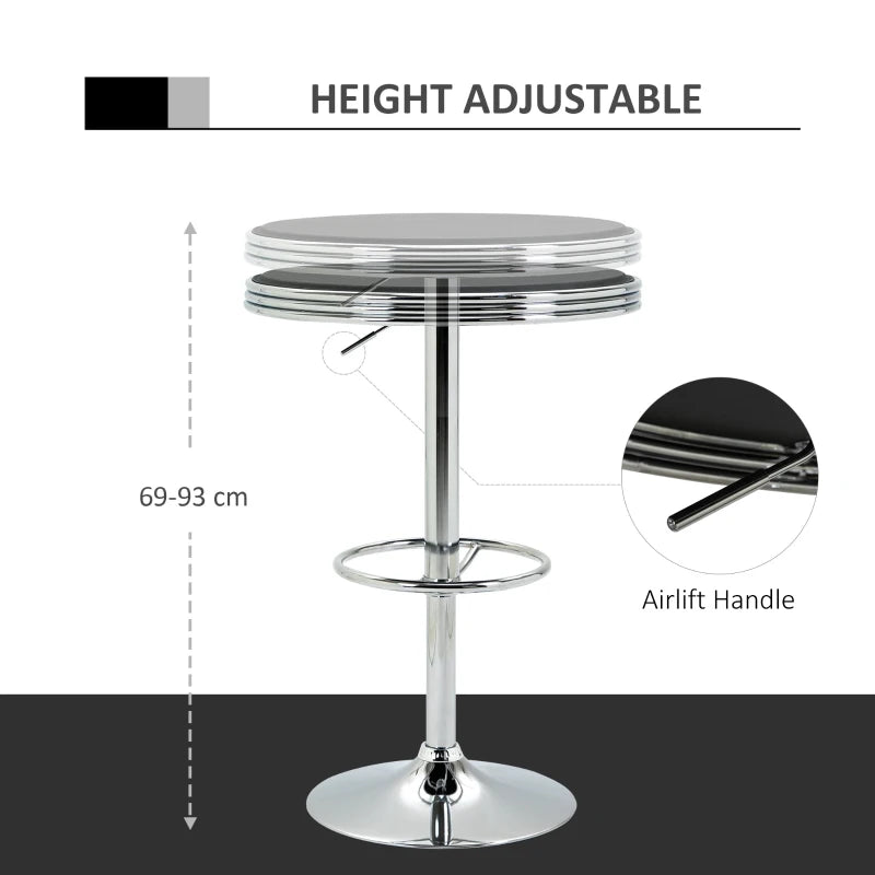 HOMCOM Round Height Adjustable Pub Table bar Table Faux Leather Tabletop and Footrest
