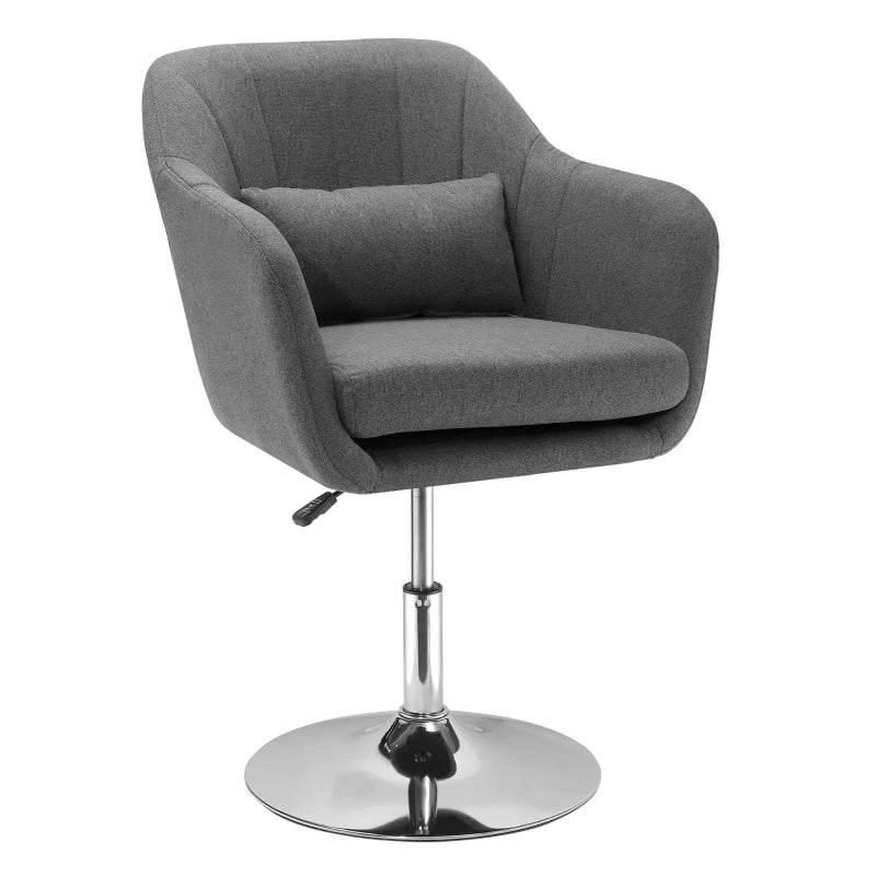 HOMCOM Grey Swivel Chair, w/Metal BaseModern Swivel Linen Sofachair Midback w/Lumbar Support for Bedroom Office