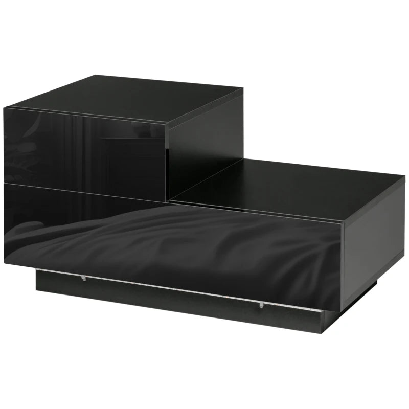 HOMCOM High Gloss Front Bedside Table with Drawers Nightstand with RGB LED Light and Remote for Bedroom Living Room Black