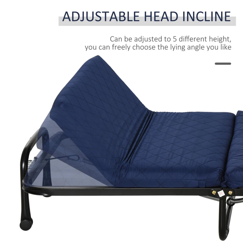 HOMCOM Foldable Guest Bed with 2.25 Inch/6cm Mattress and Adjustable Headrest with 5 Caster Wheels for Easy Storage