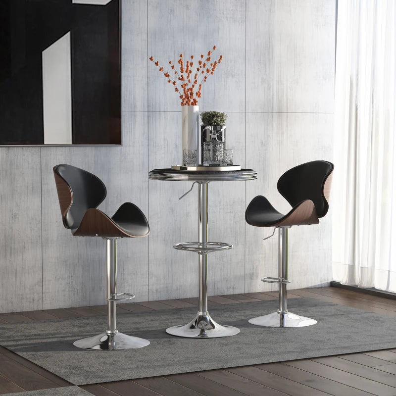 HOMCOM Round Height Adjustable Pub Table bar Table Faux Leather Tabletop and Footrest