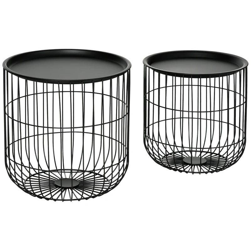 HOMCOM 2-Piece Side Tables in Scandinavian Design, with Storage, Stackable, Black