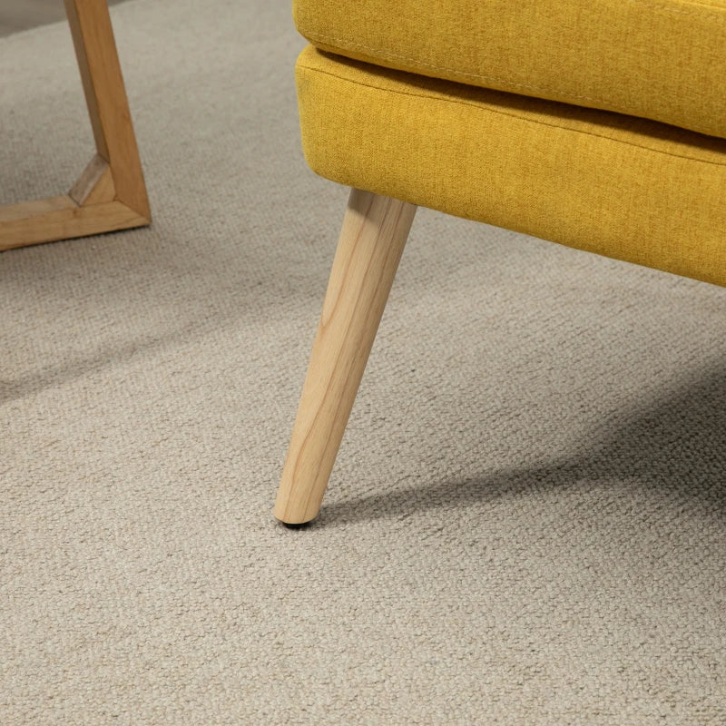 HOMCOM Lounge Chair with Linen Look, Armrest, Upholstered Relax Chair with Wooden Legs, for Living Room, Bedroom, Yellow