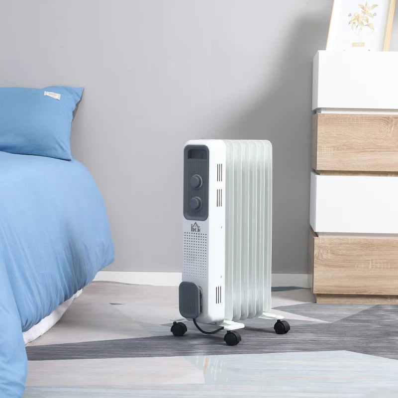 HOMCOM 1630W Oil Filed Radiator with Timer w/ Three Modes Adjustable Thermostat Safety switch, White