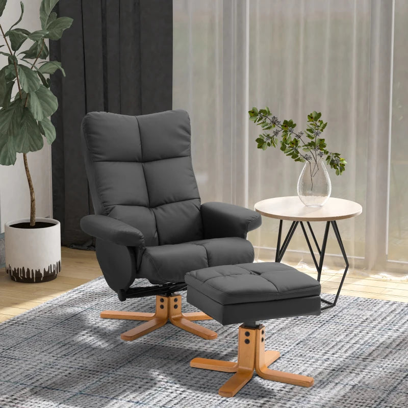 HOMCOM Relax Armchair with Footstool, Storage Space, Padded TV Armchair with Reclining Function, 360° Swivel TV Armchair for Bedroom, Living Room, Artificial Leather, Black