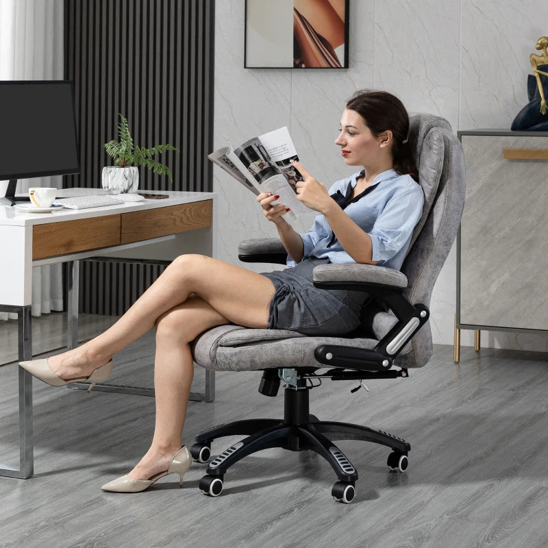 Vinsetto Massage Recliner Chair Heated Office Chair with Six Massage Points Microfiber Cloth 360° Swivel Wheels Grey