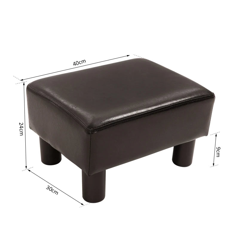 HOMCOM Footstool, Faux leather Upholstered Footrest, Small Ottoman Foot Rest with Wooden Frame for Living Room, 40 x 30 x 24cm, Brown