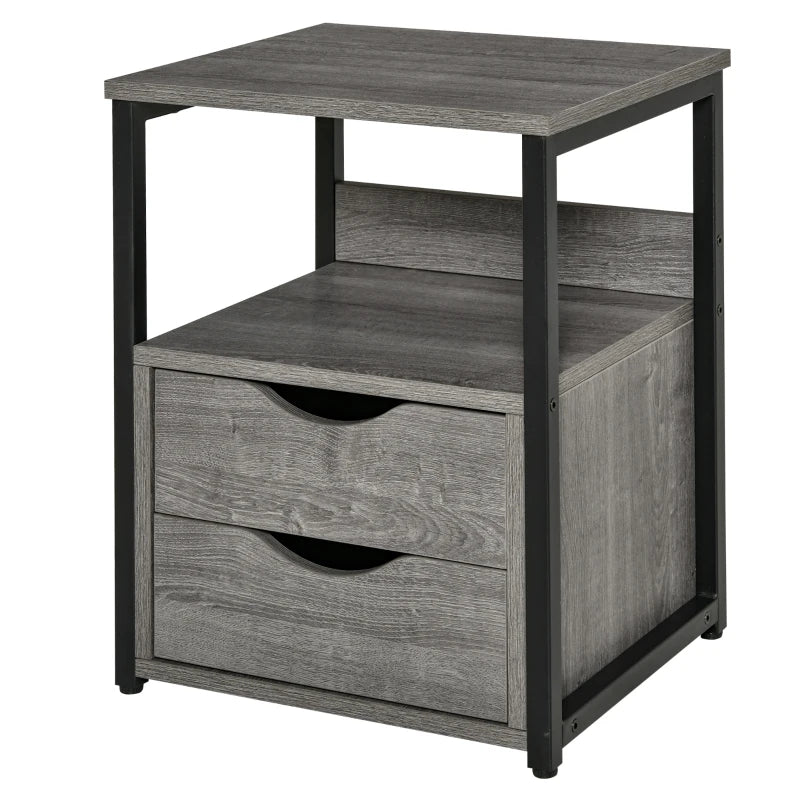 HOMCOM Industrial Side Table with Drawer, Sofa Table, Bedside Cabinet with Storage Shelf, Slim Nightstand for Living Room, Bedroom, Grey