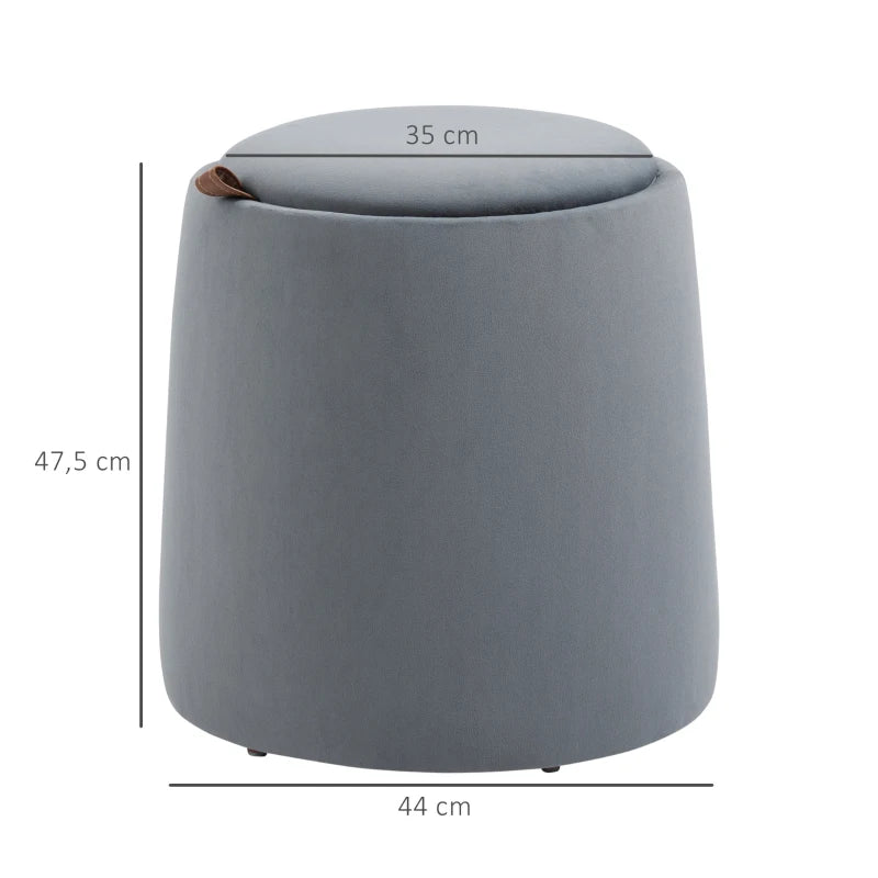 HOMCOM 2-in-1 Ottoman in Velvet-Like Fabric with Storage and Removable Lid Ø44 cm x 47.5 cm Grey
