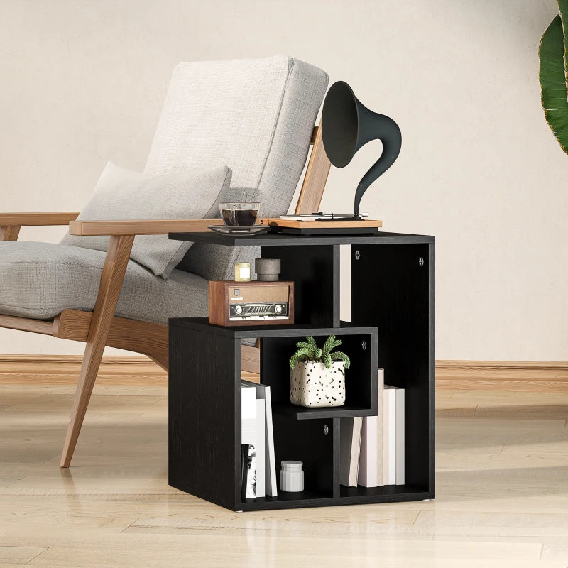 HOMCOM Side Table, 3 Tier End Table with Open Storage Shelves for Living Room, Bedroom, Black