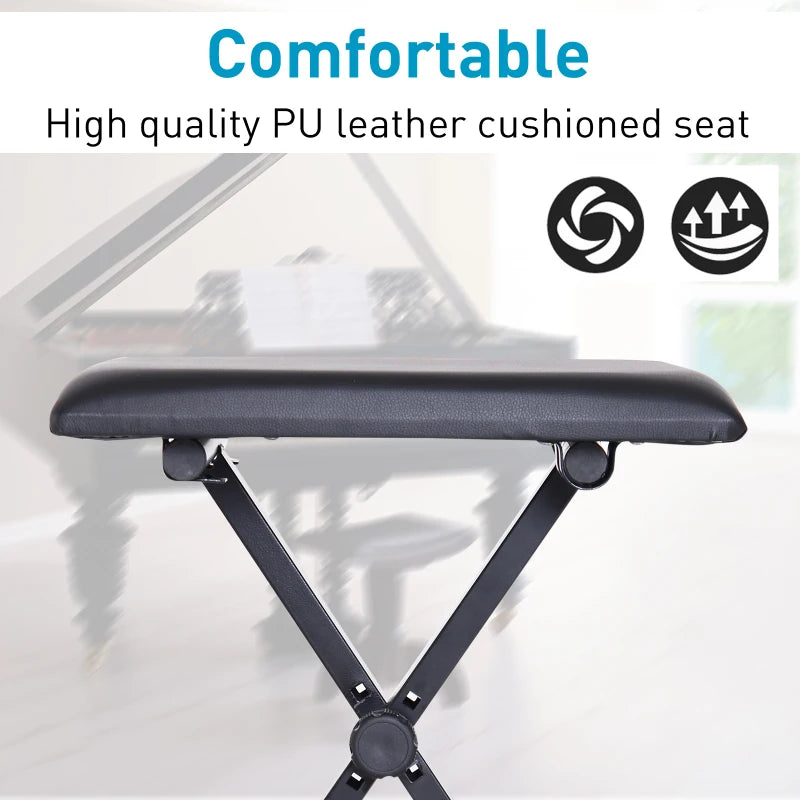 HOMCOM Foldable Keyboard Stool Padded Seat X Frame Chair Adjustable Height Piano Bench Black