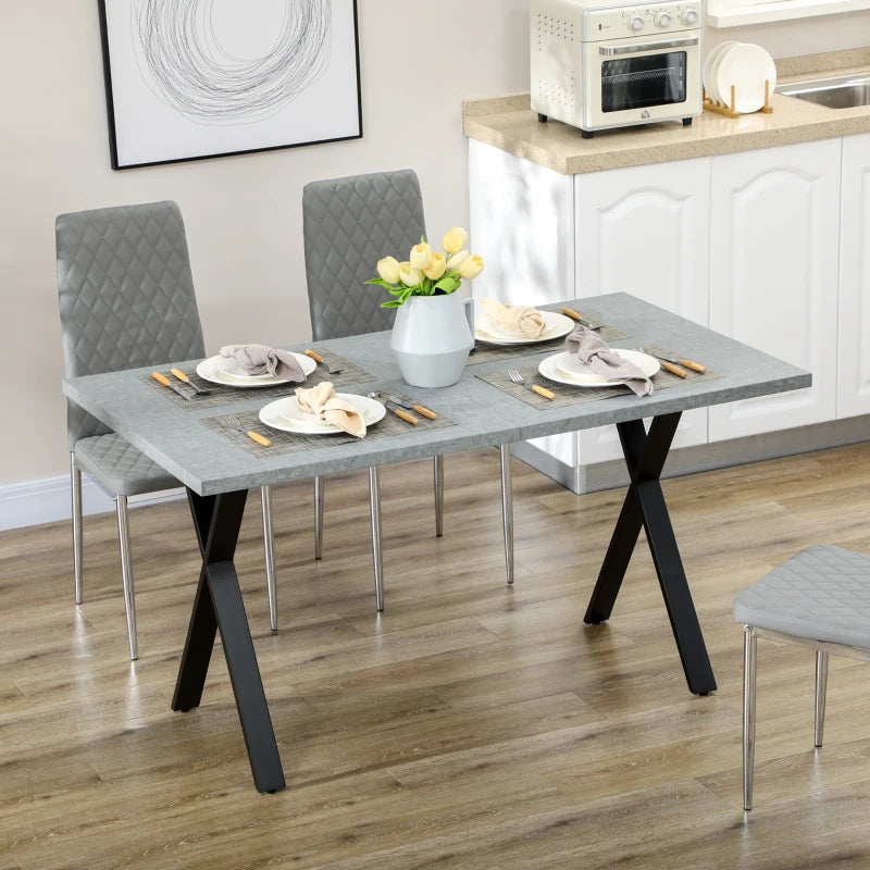 HOMCOM Dining Table, Kitchen Table, Stone Effect Tabletop, Steel Legs, 140 x 80 x 76 cm
