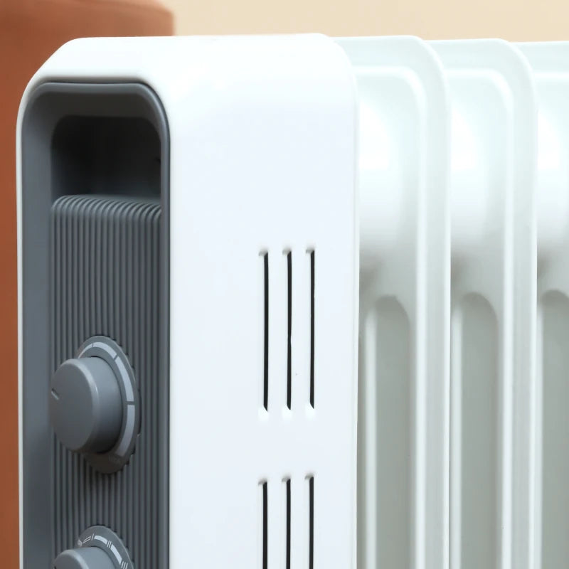 HOMCOM 1630W Oil Filed Radiator with Timer w/ Three Modes Adjustable Thermostat Safety switch, White