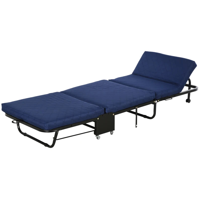 HOMCOM Foldable Guest Bed with 2.25 Inch/6cm Mattress and Adjustable Headrest with 5 Caster Wheels for Easy Storage