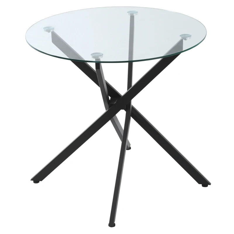 HOMCOM Dining Table with Clear Tempered Glass Top, Round Table with Metal Legs, Modern Kitchen Table for Dining Room Living Room, Black