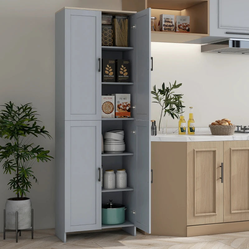 HOMCOM Freestanding Kitchen Cupboard, 4-Door Storage Cabinet Organizer with Adjustable Shelves Grey