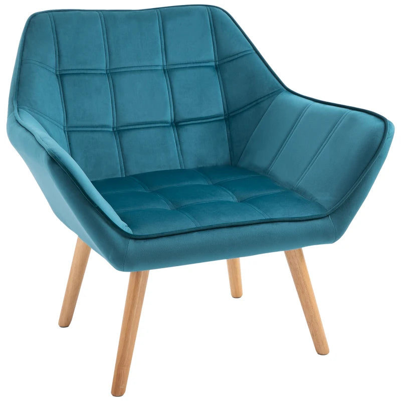 HOMCOM Blue Accent Chair, Velvet, Luxury Iron Frame for Bedroom/Living room
